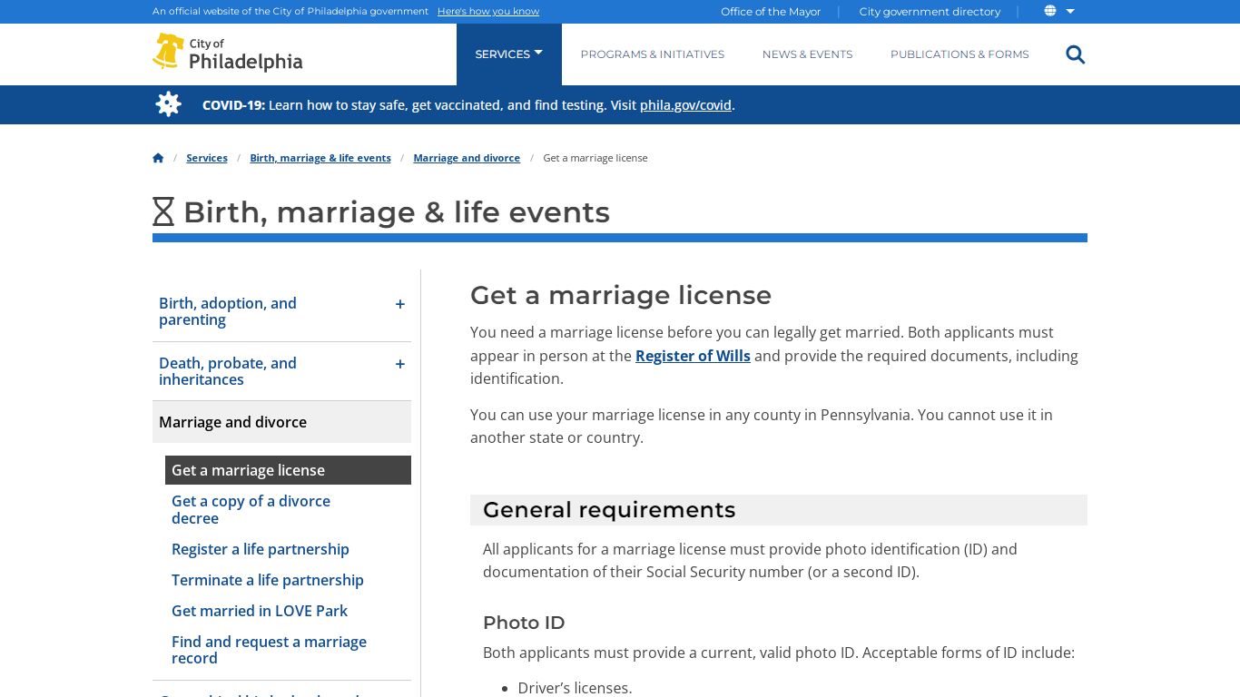 Get a marriage license | Services | City of Philadelphia