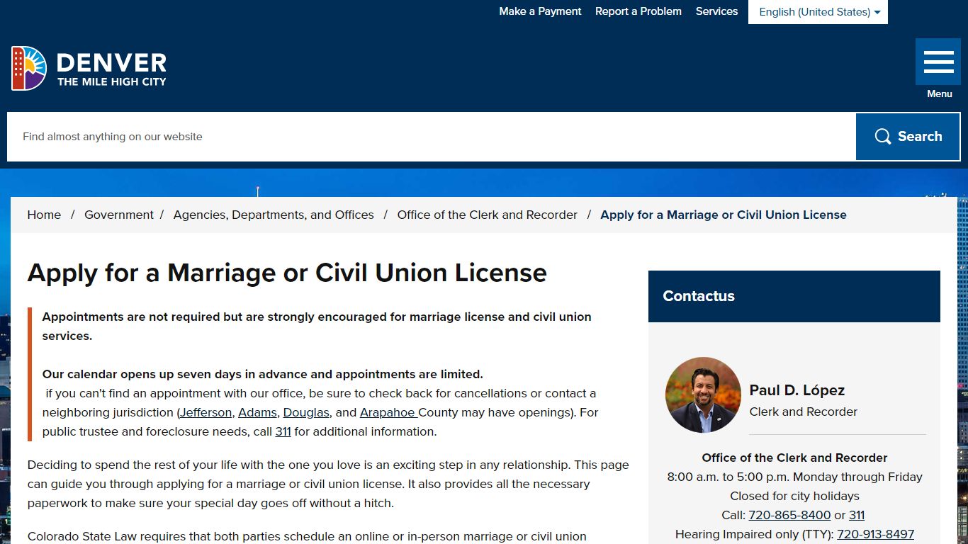 Apply for a Marriage or Civil Union License - Denver